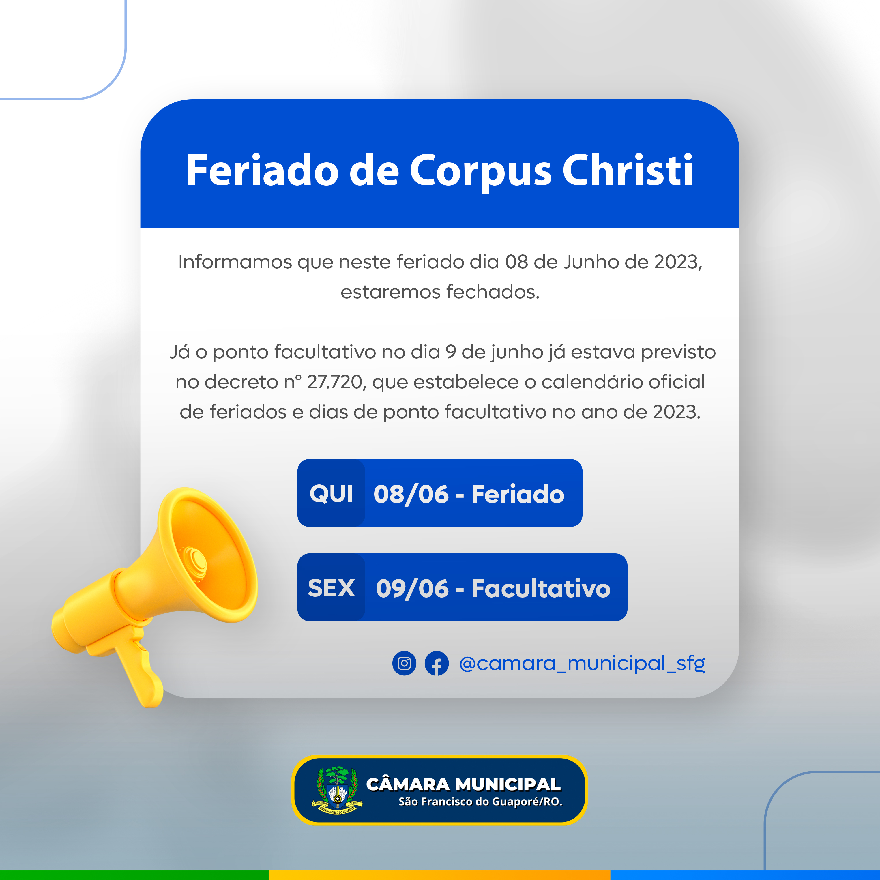 O feriado de Corpus Christi e Ponto Facultativo